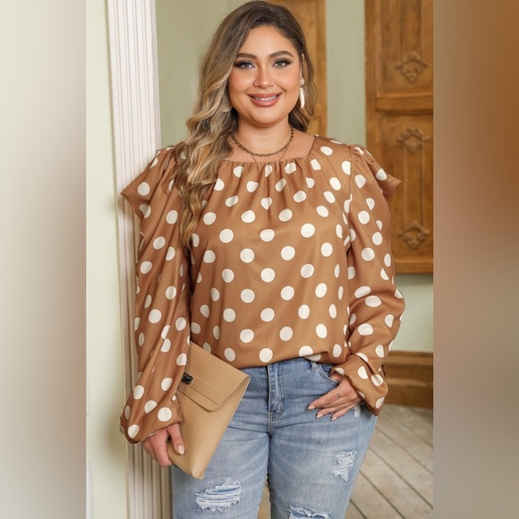 Plus Size Polka Dot Long Sleeve Blouse - Picture 1 of 4